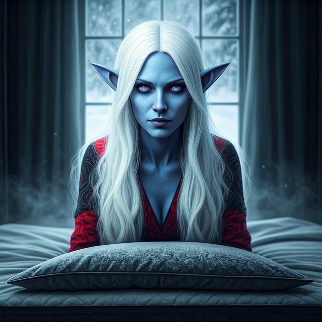 Ethereal Lich Woman in Snowy Landscape, Dreamlike Photograph...