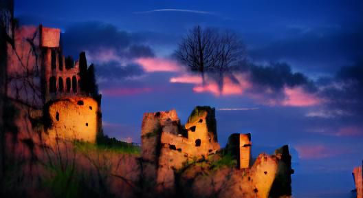 Ruins of a medieval castle twilight