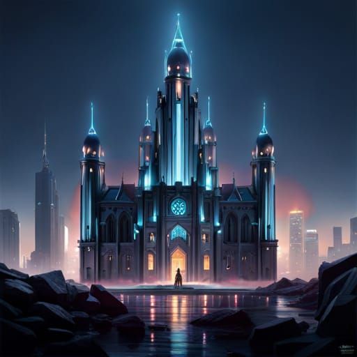 Cyberpunk Castle with Future Architecture