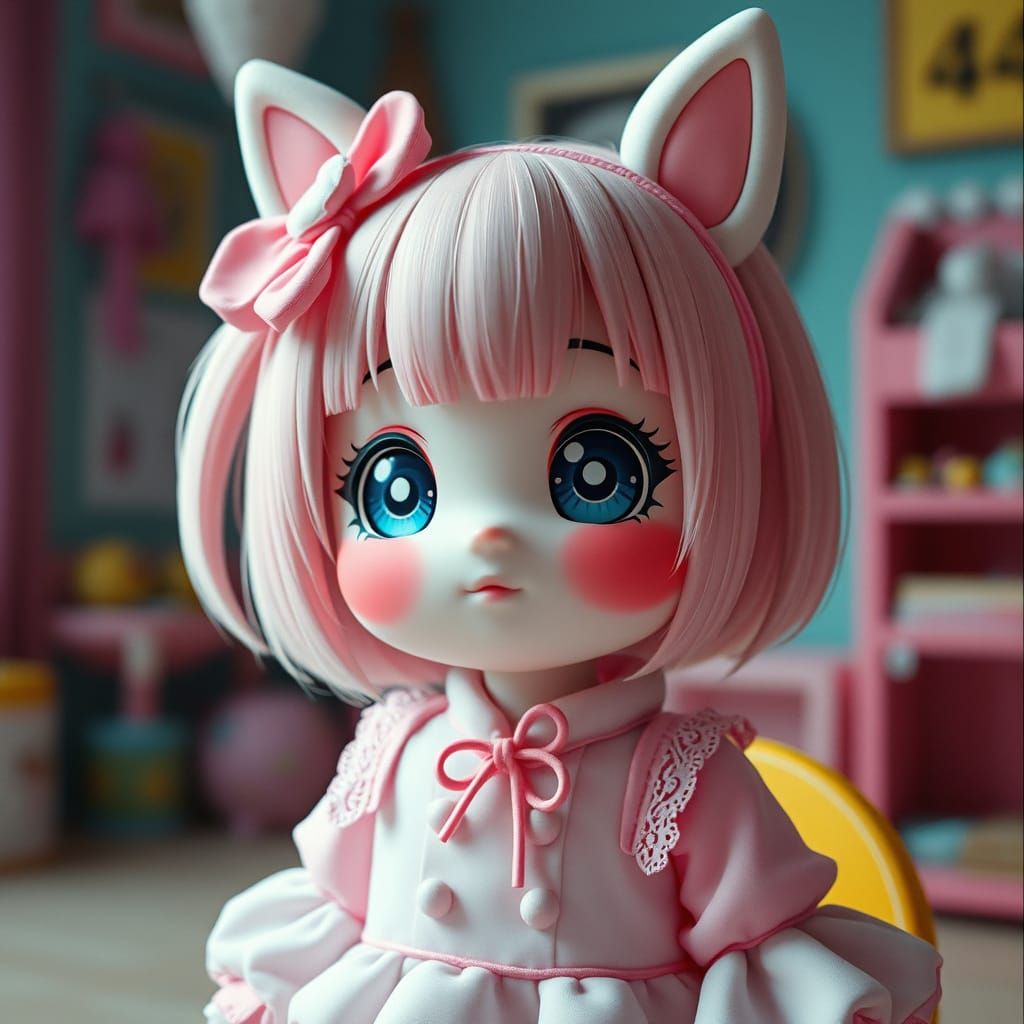 Vibrant Kawaii Character in Cinematic Style
