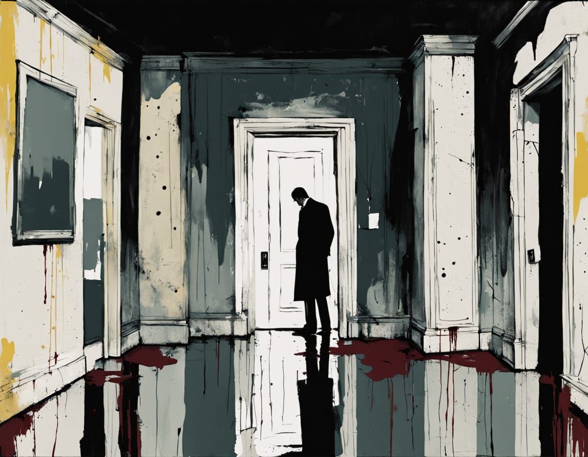 Defeated Figure in Desolate Room