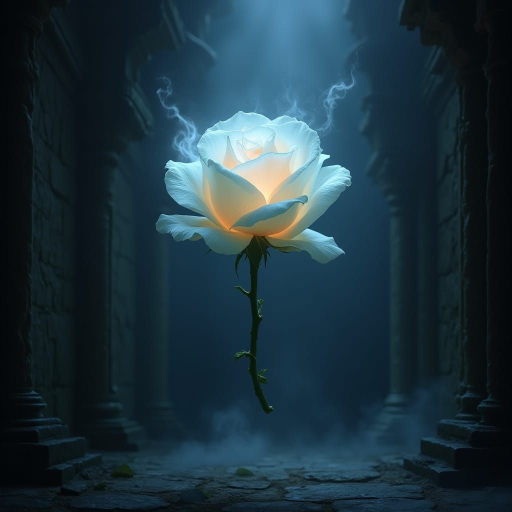 Ethereal Rose in Ancient Gothic Chamber