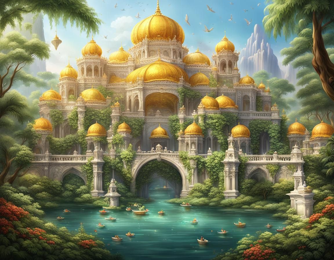 Extravagant Palaces with Angels, Detailed Matte Painting