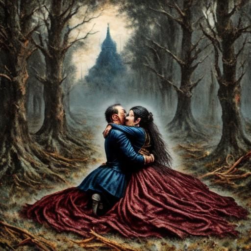 Mournful Embrace: A Gothic Portrait in Dark Silhouette