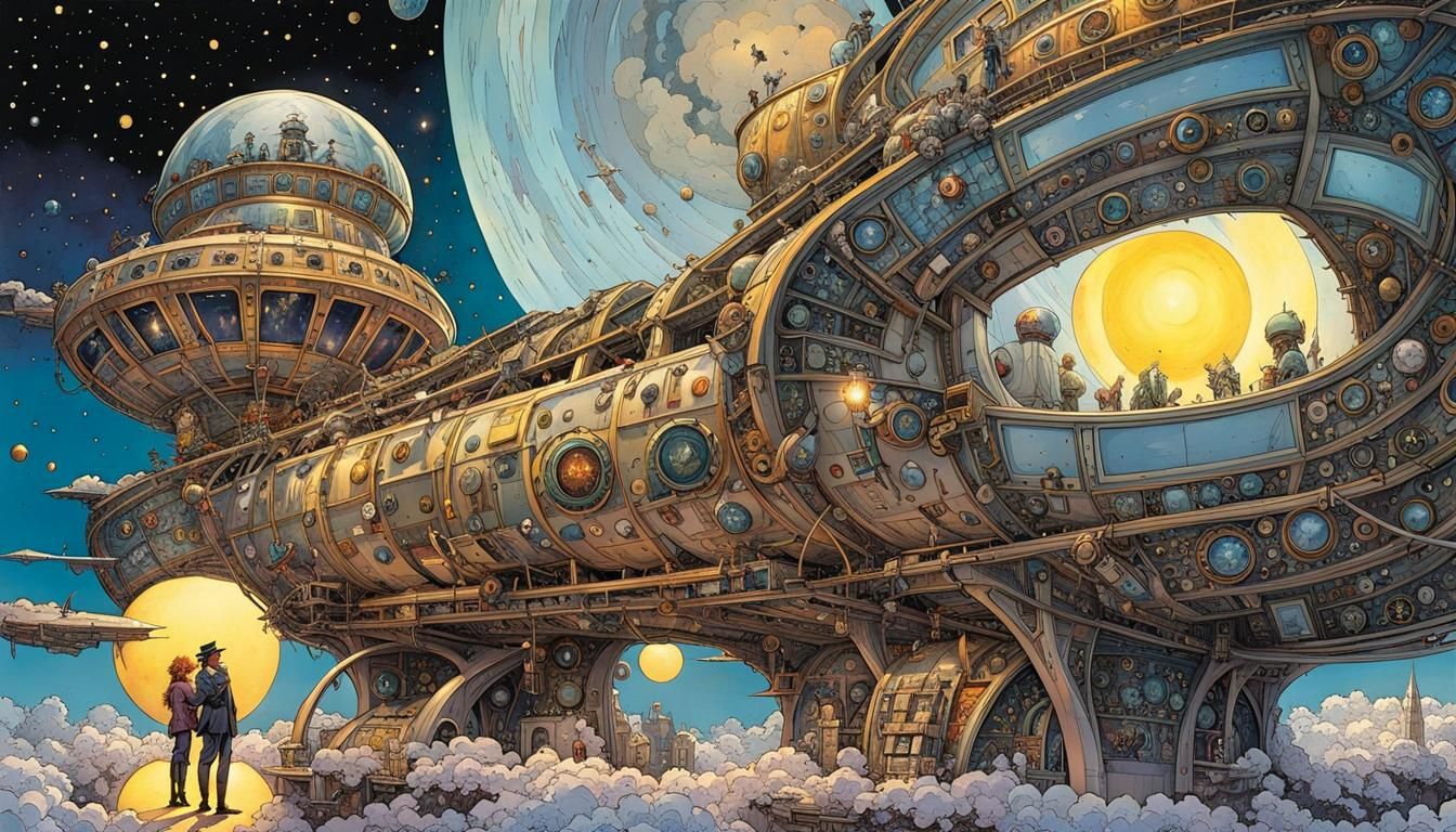 Humans in Bubble Homes Travel Space, Comic Book Style