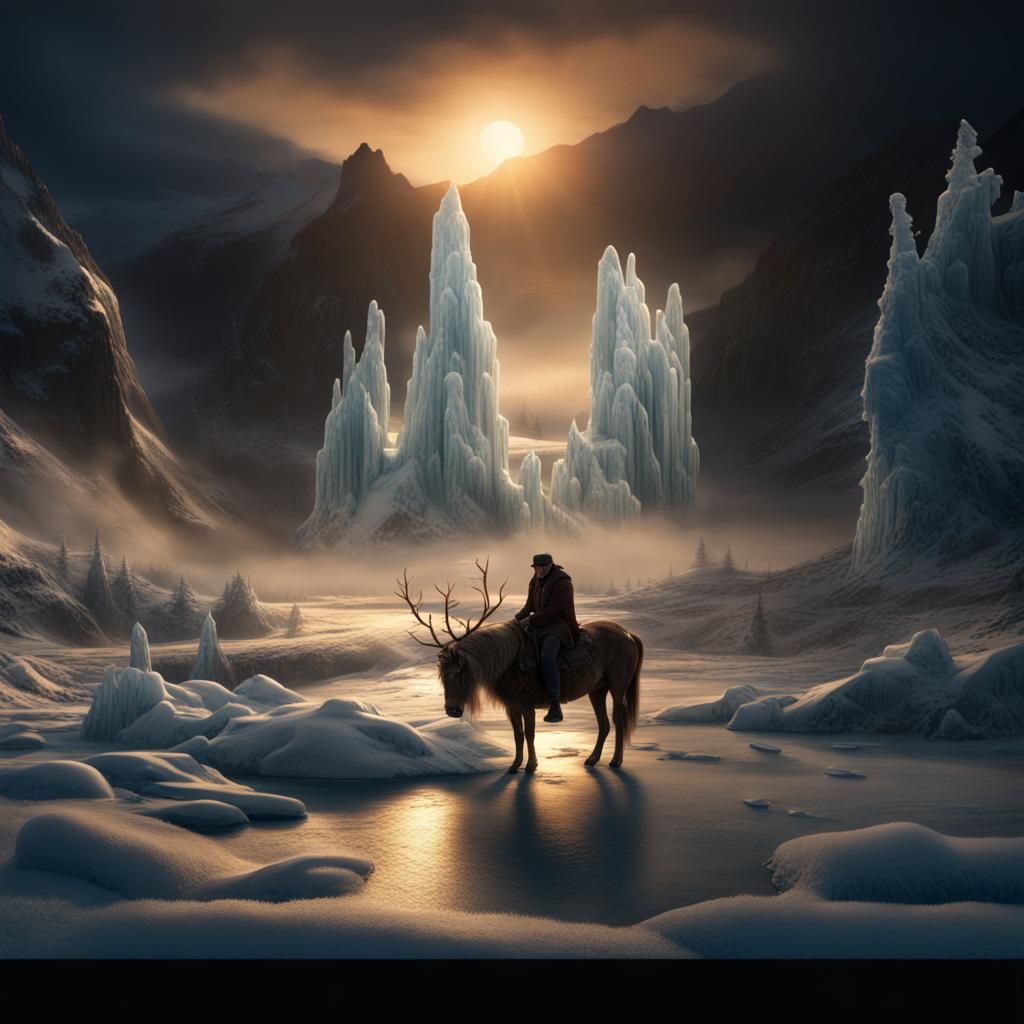 Old Man Winter in Frozen Landscape: Digital Matte Painting