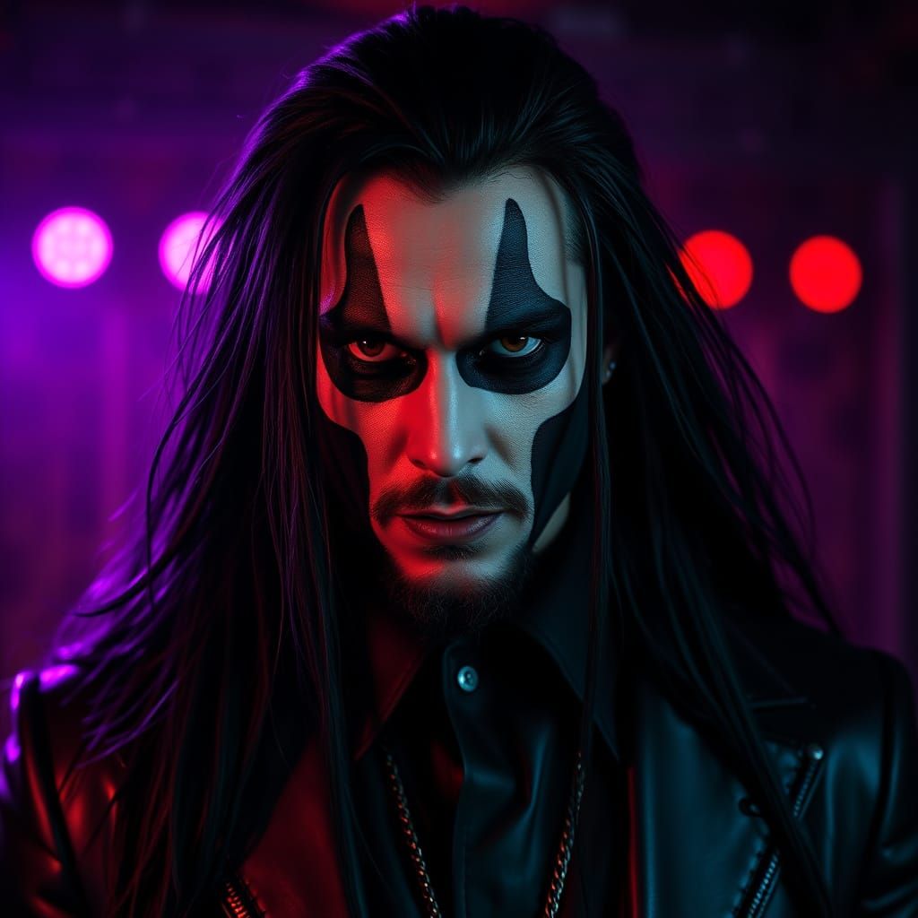 Gothic Metal Musician in Elegant Black Leather Suit