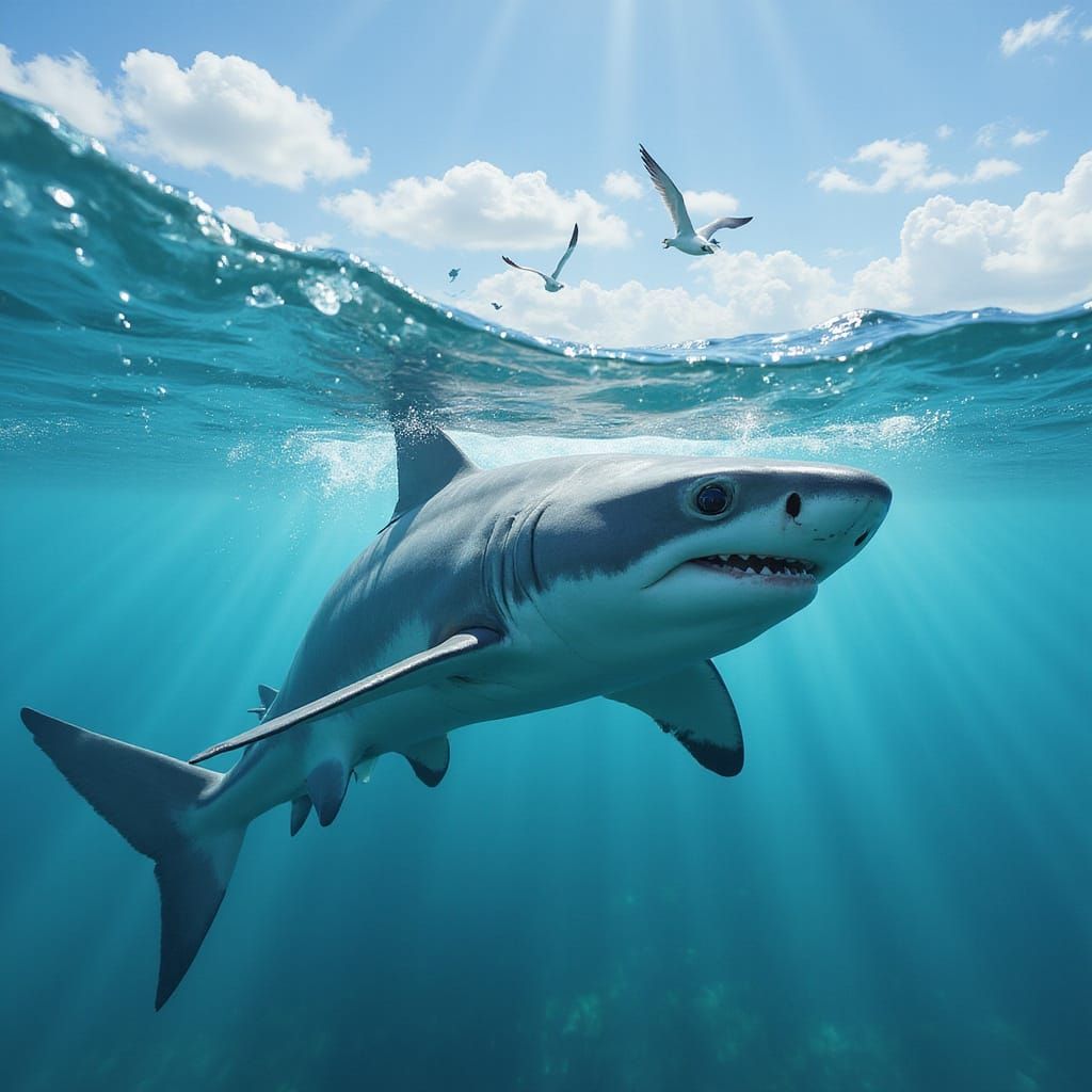 Majestic Shark Glides Through Crystal-Clear Turquoise Water