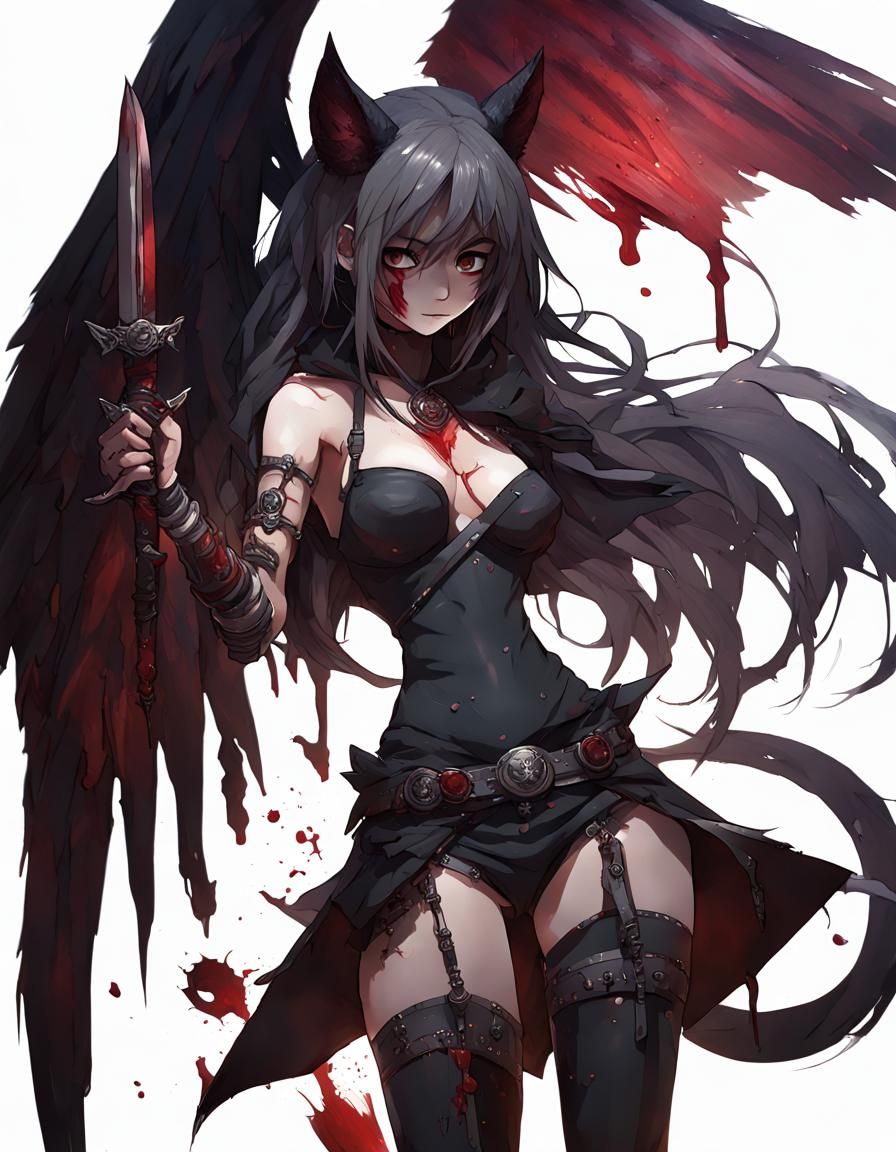 Anime Girl with Sword, Glitchcore Style