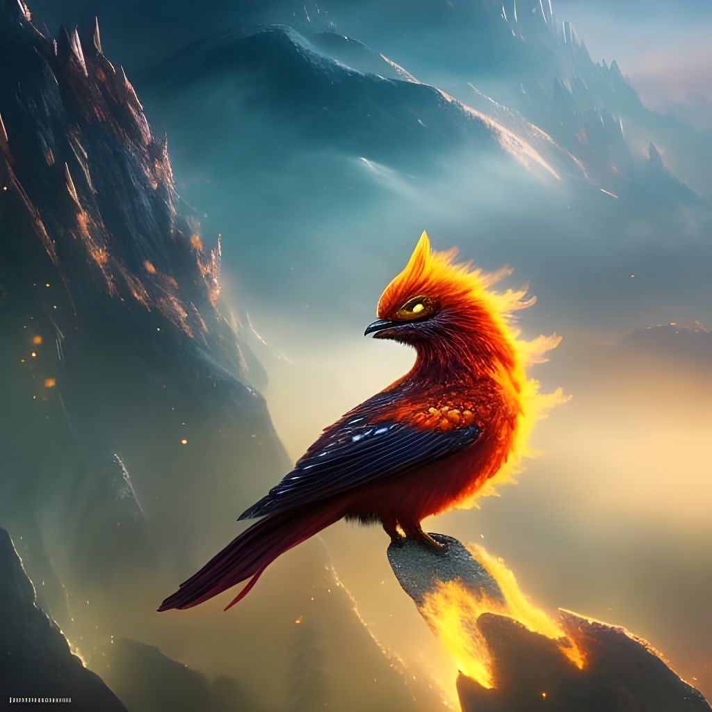 Hyperrealistic Portrait of a Fiery Baby Phoenix
