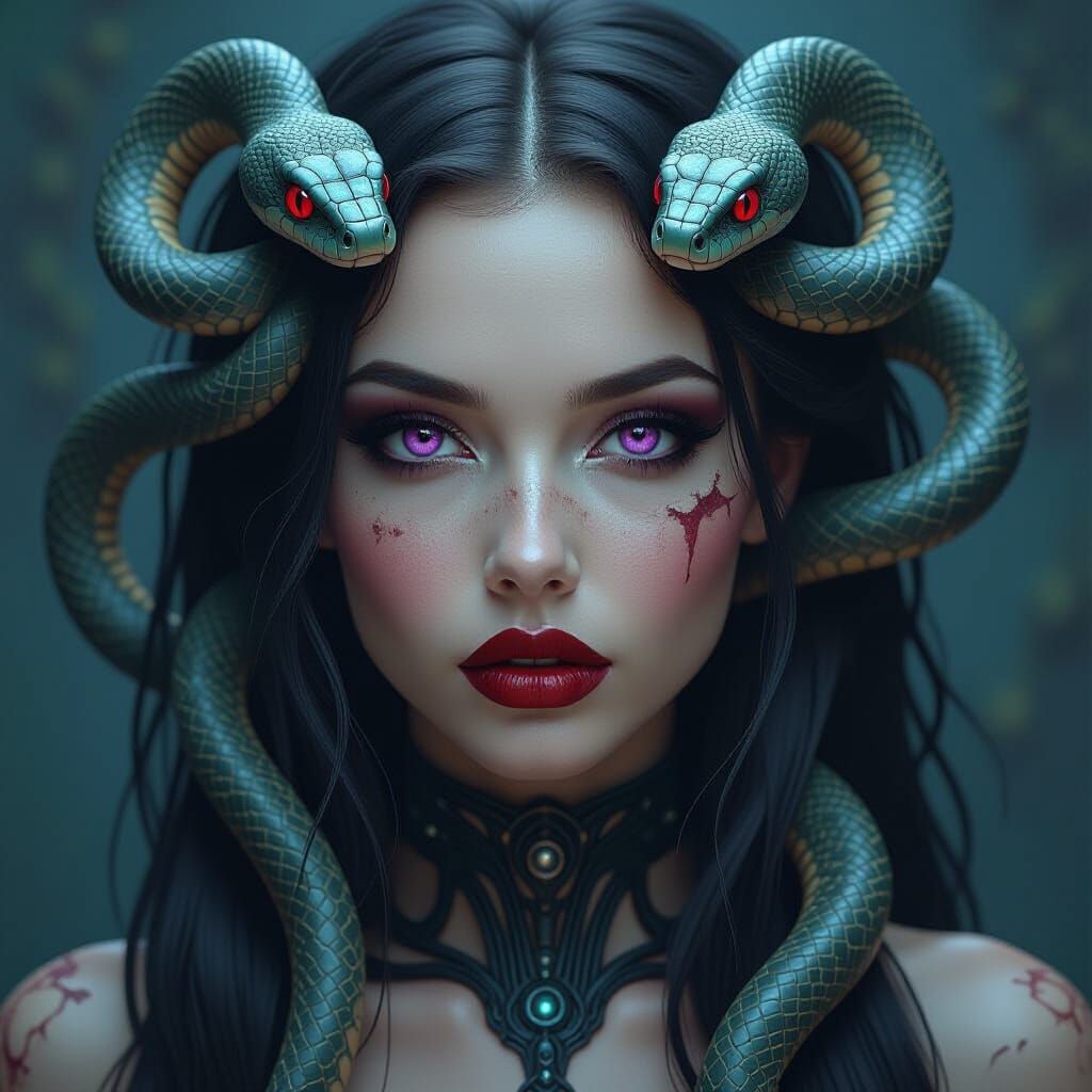 Mystical Alien Medusa Portrait in Biomechanical Style