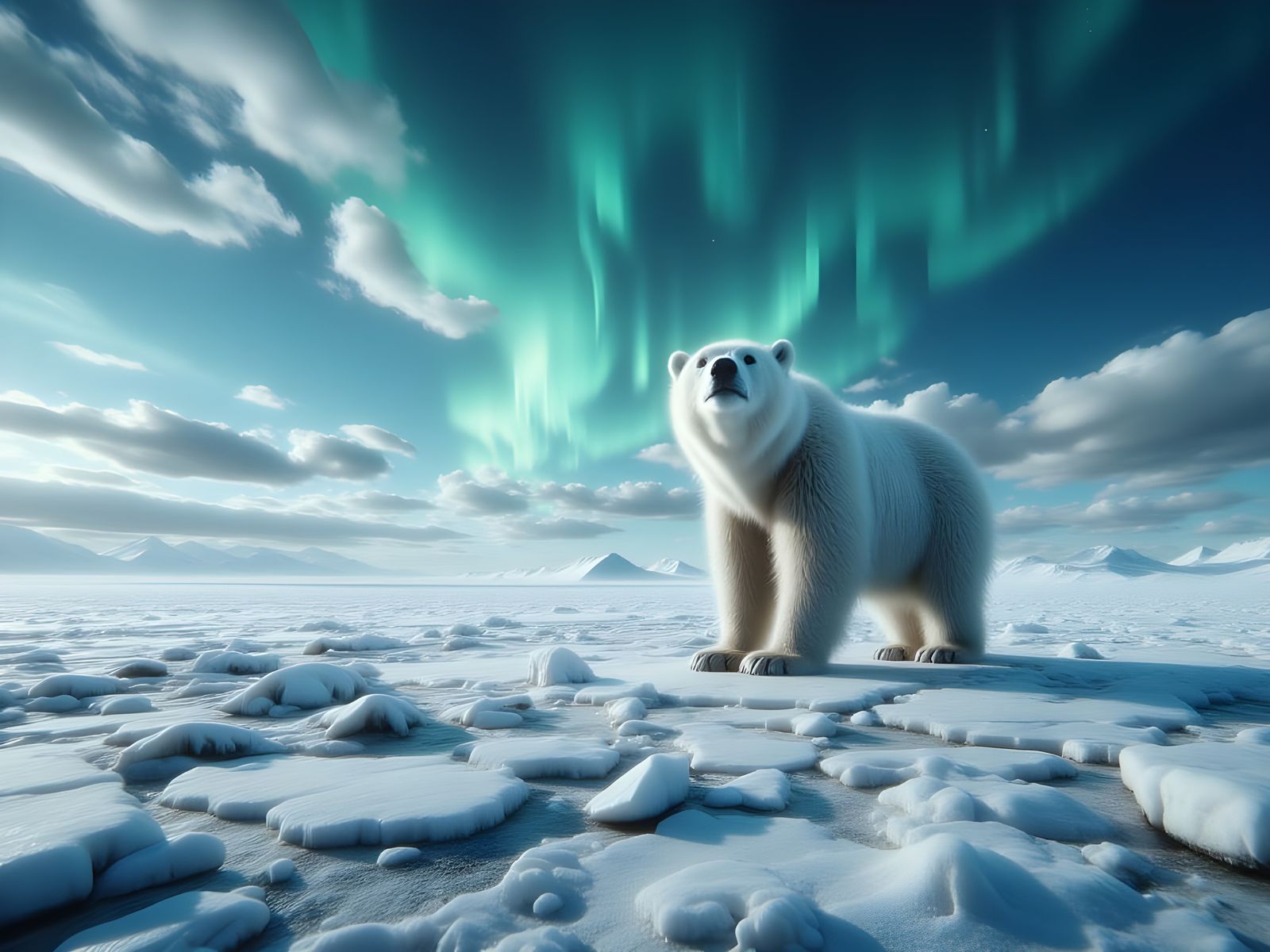 Majestic Polar Bear Under Aurora Borealis