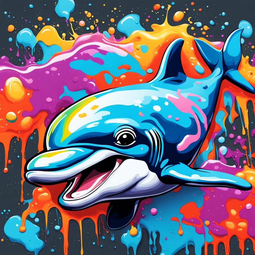 Colorful Graffiti Art of a Cute Baby Dolphin