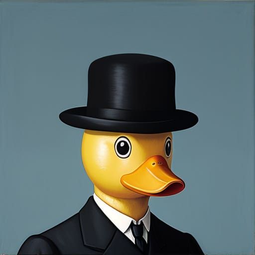 Surrealist Rubber Duck Wears Bowler Hat in Humorous Art