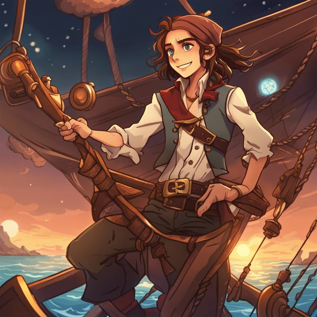 Anime-Style Pirate Girl on Solar Skiff