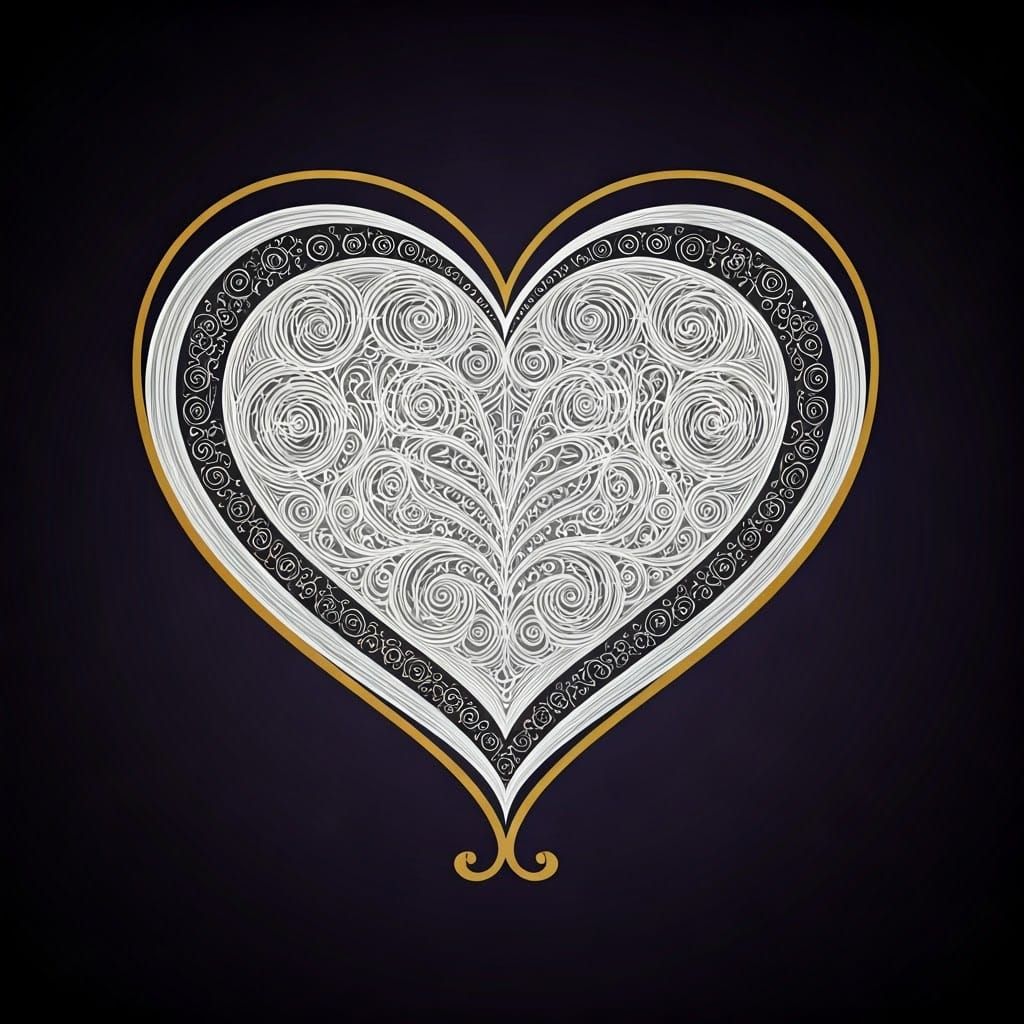 Ornate White Hearts with Golden Outlines Illustration