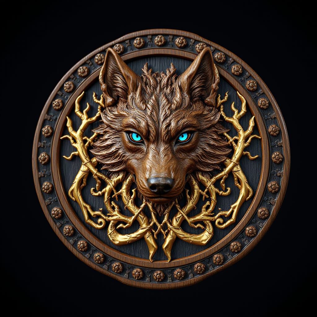 Glowing Witcher Wolf Medallion Carved in Wood