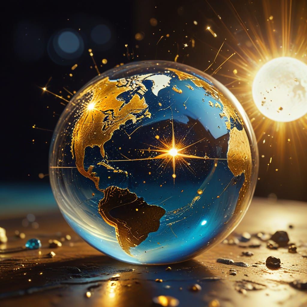 Surreal Glass Earth with Golden Sparks