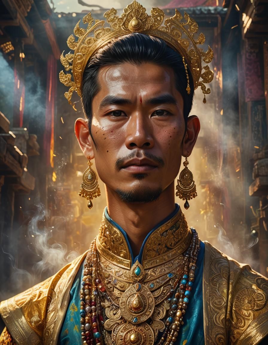 Thai Man Portrait with Art Nouveau Ornamentation