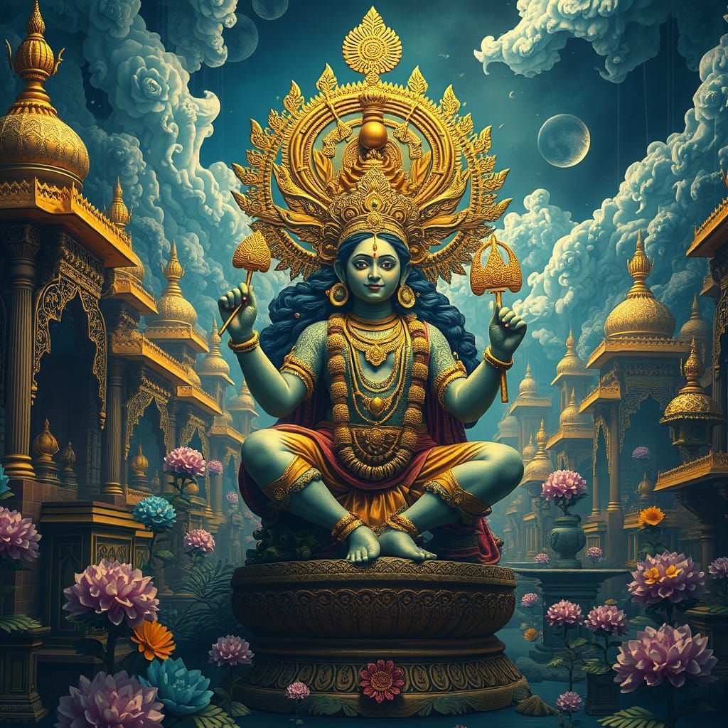 Mystical Hindu Goddess in Vibrant Fantasy Realm