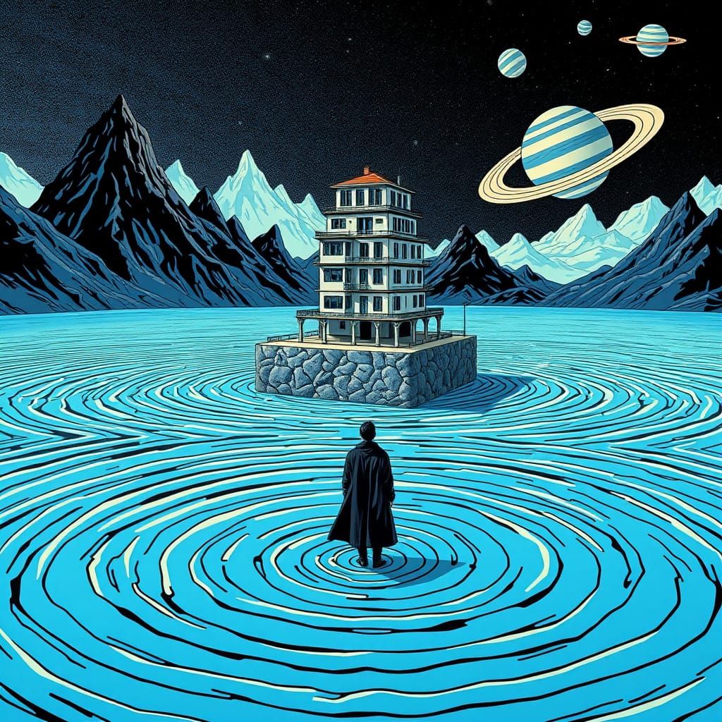 Cyberpunk Dreamscape with Floating City and Celestial Landsc...