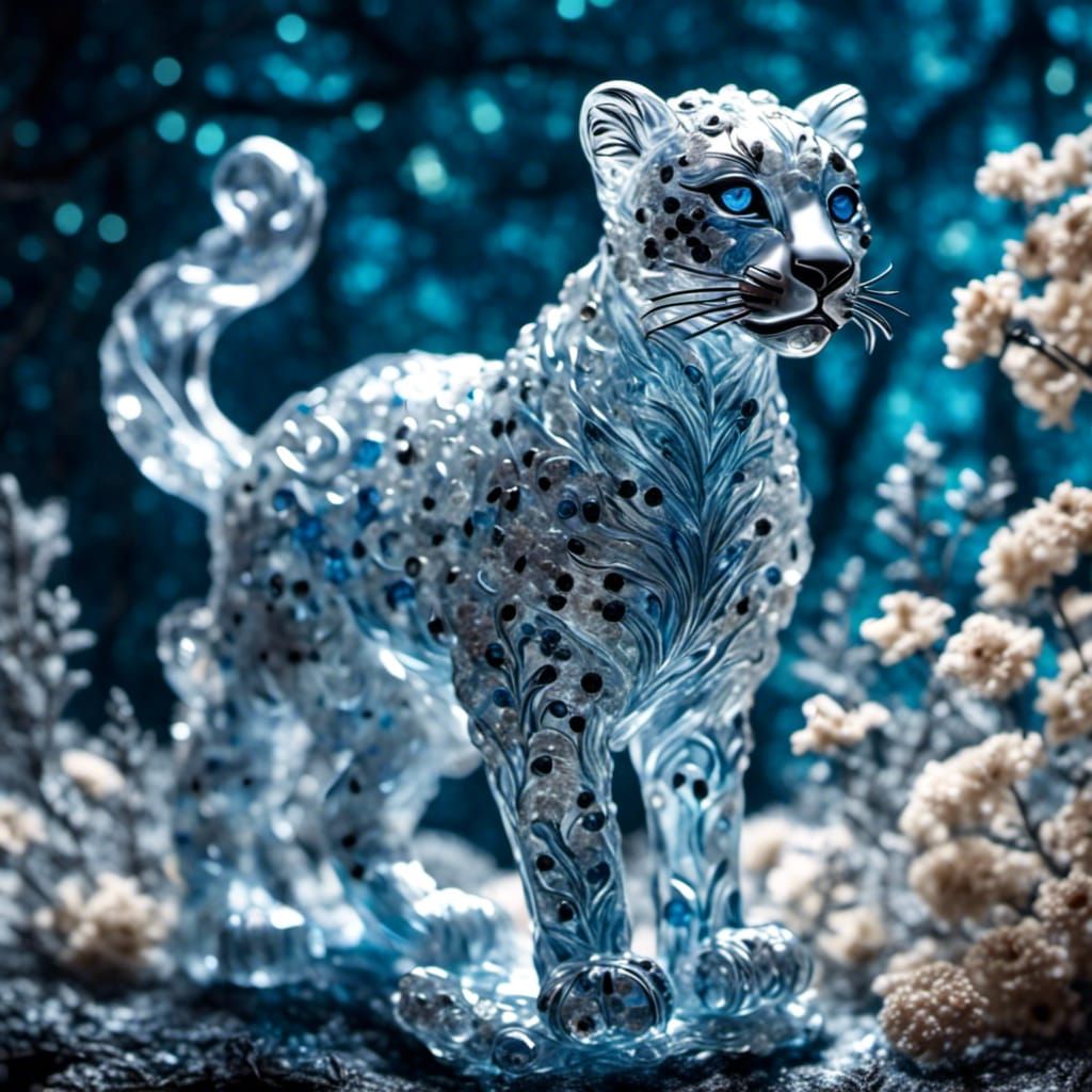 Luminous Glass Snow Leopard in Fantasy Style