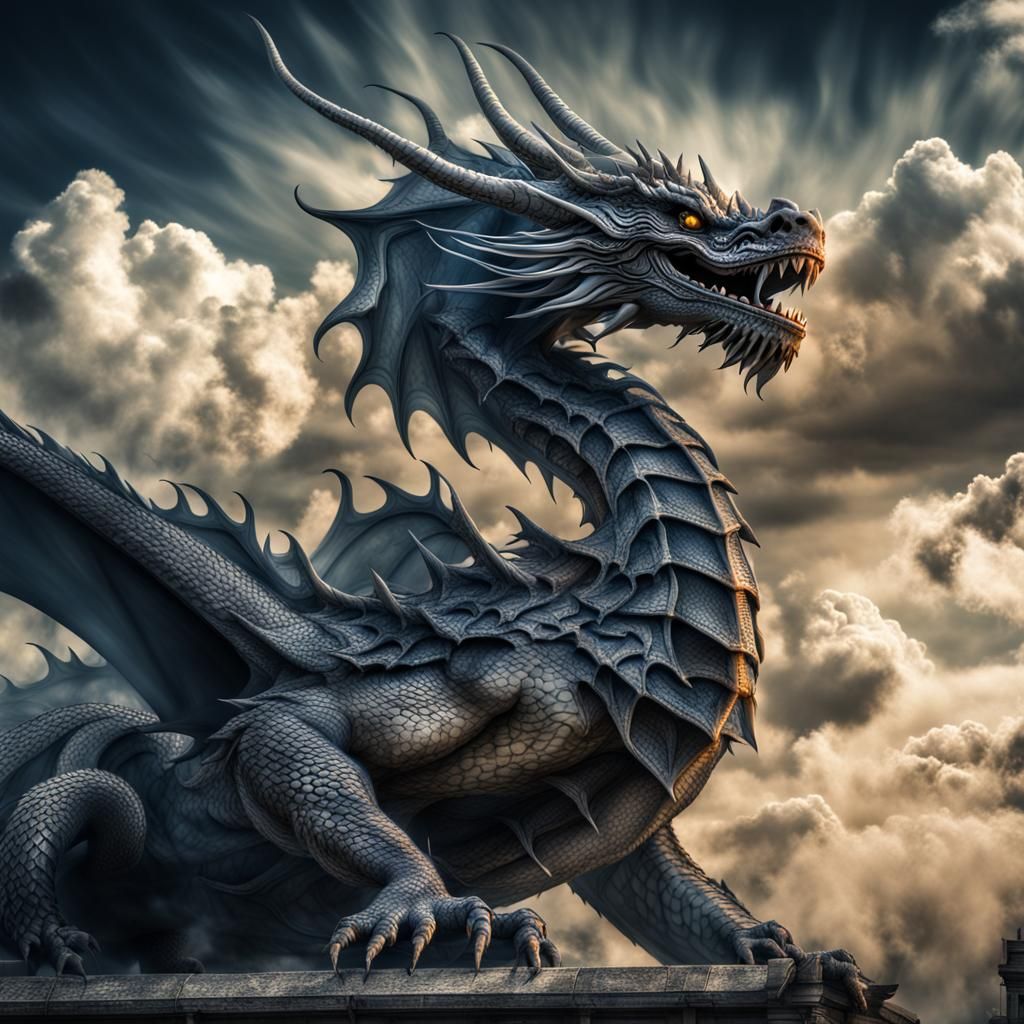 Smokey Dragon Soars: Hyperrealistic Sky Art