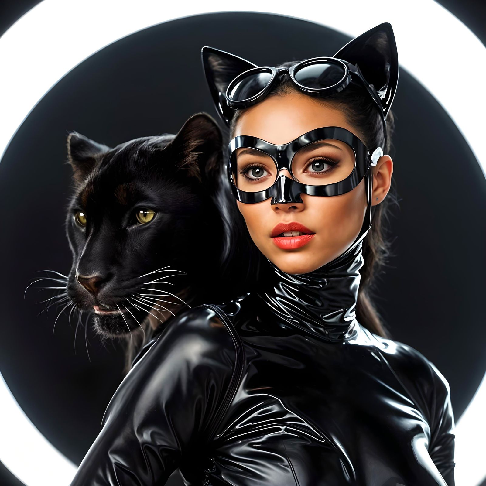 Latina Woman and Black Panther in Hyperrealistic Fashion