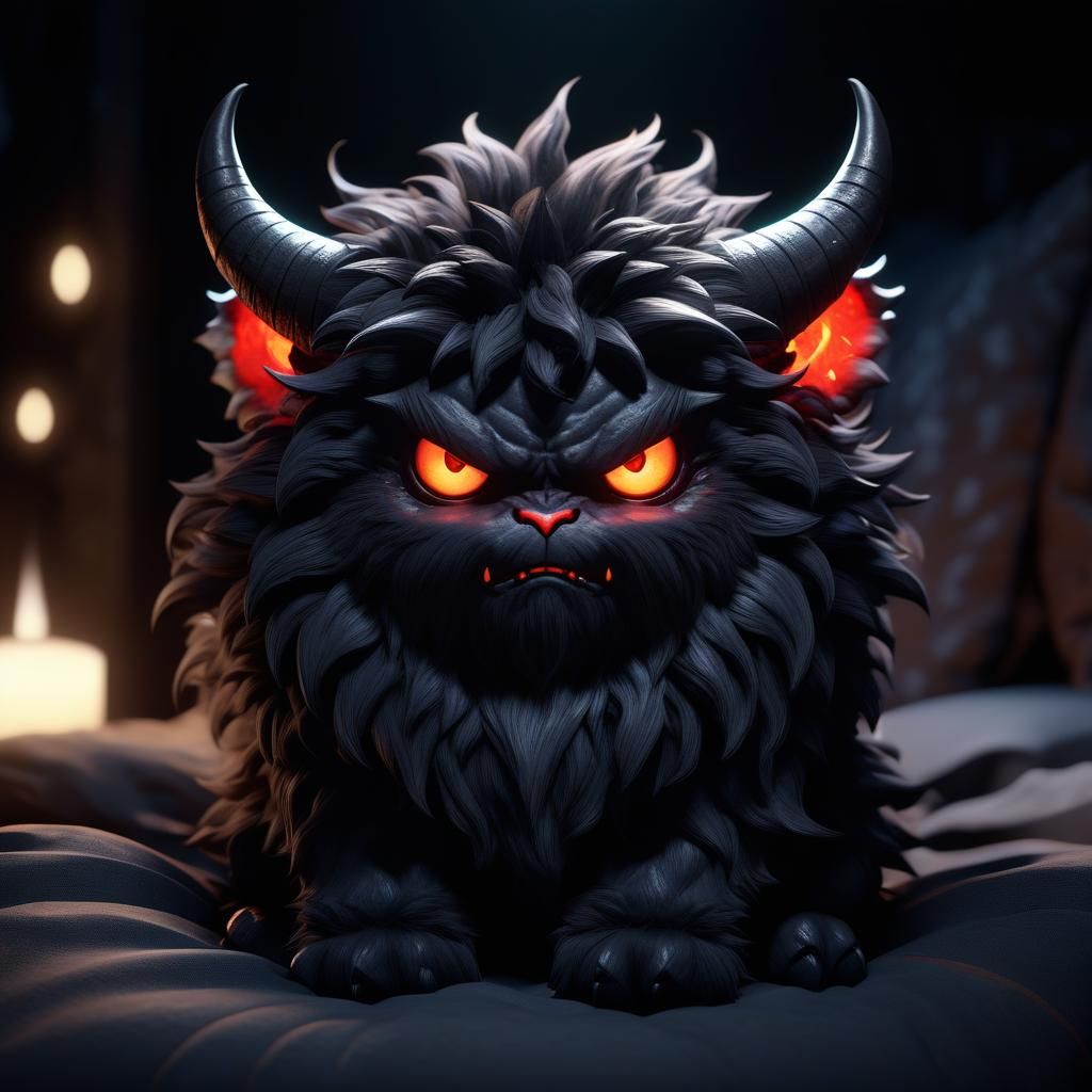 Cinematic Cute Demon with Fluffy Fur in Anime Style