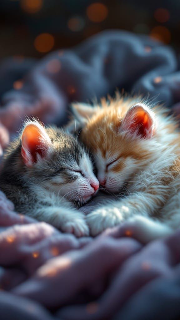 Cute Fluffy Friends Snuggle on Cozy Blanket in Hyperrealisti...