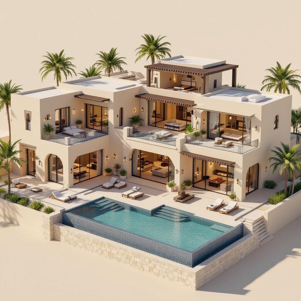 Modern Mediterranean Villa 3D Render with Pool