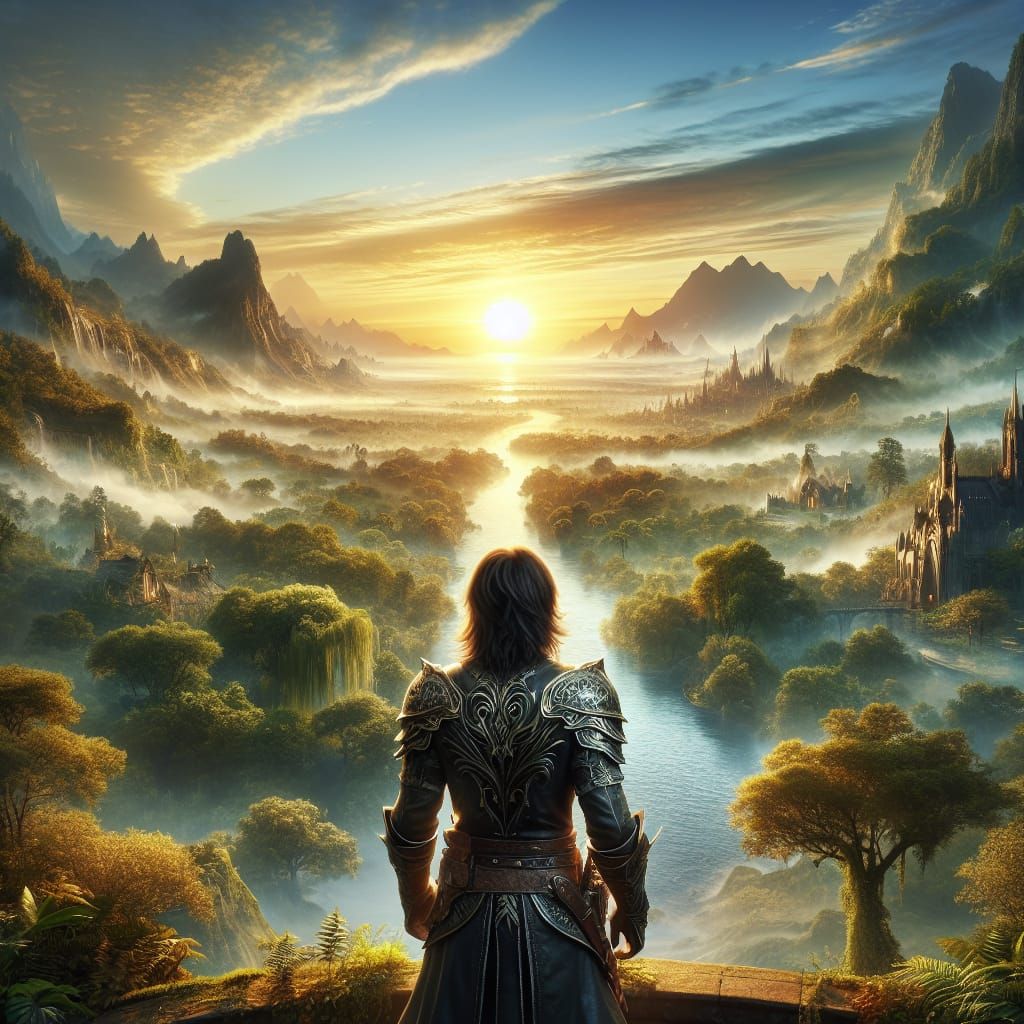 Hypermaximalist Fantasy Landscape with Armored Figure