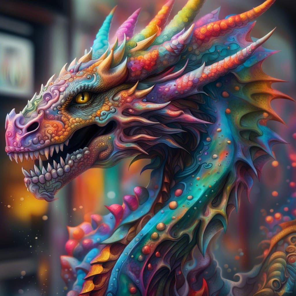 Psychedelic Dragon Skeleton in Hyperrealistic Digital Art