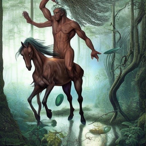 Centaur in Mycelium Network: Richly Detailed Hybrid Art