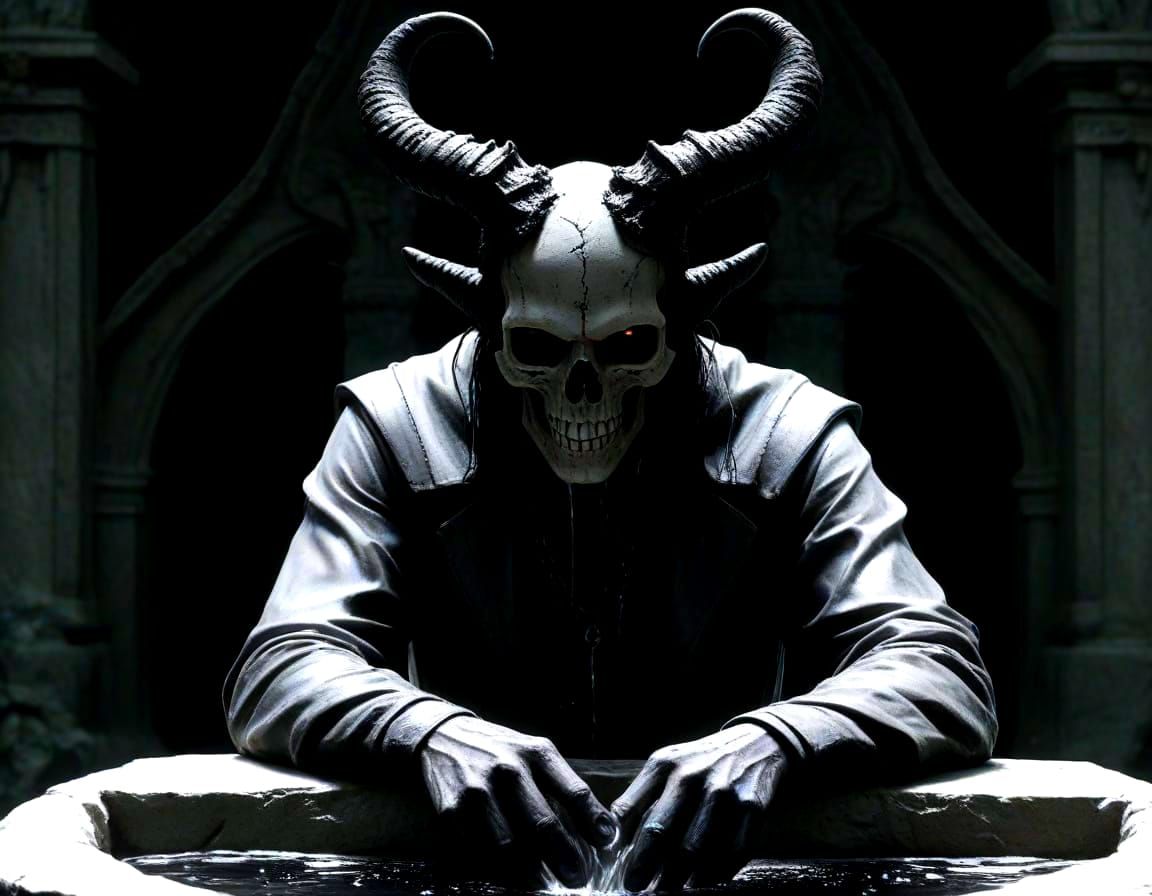 Dark Fantasy Skull Waterfall in Gothic Oil Painting