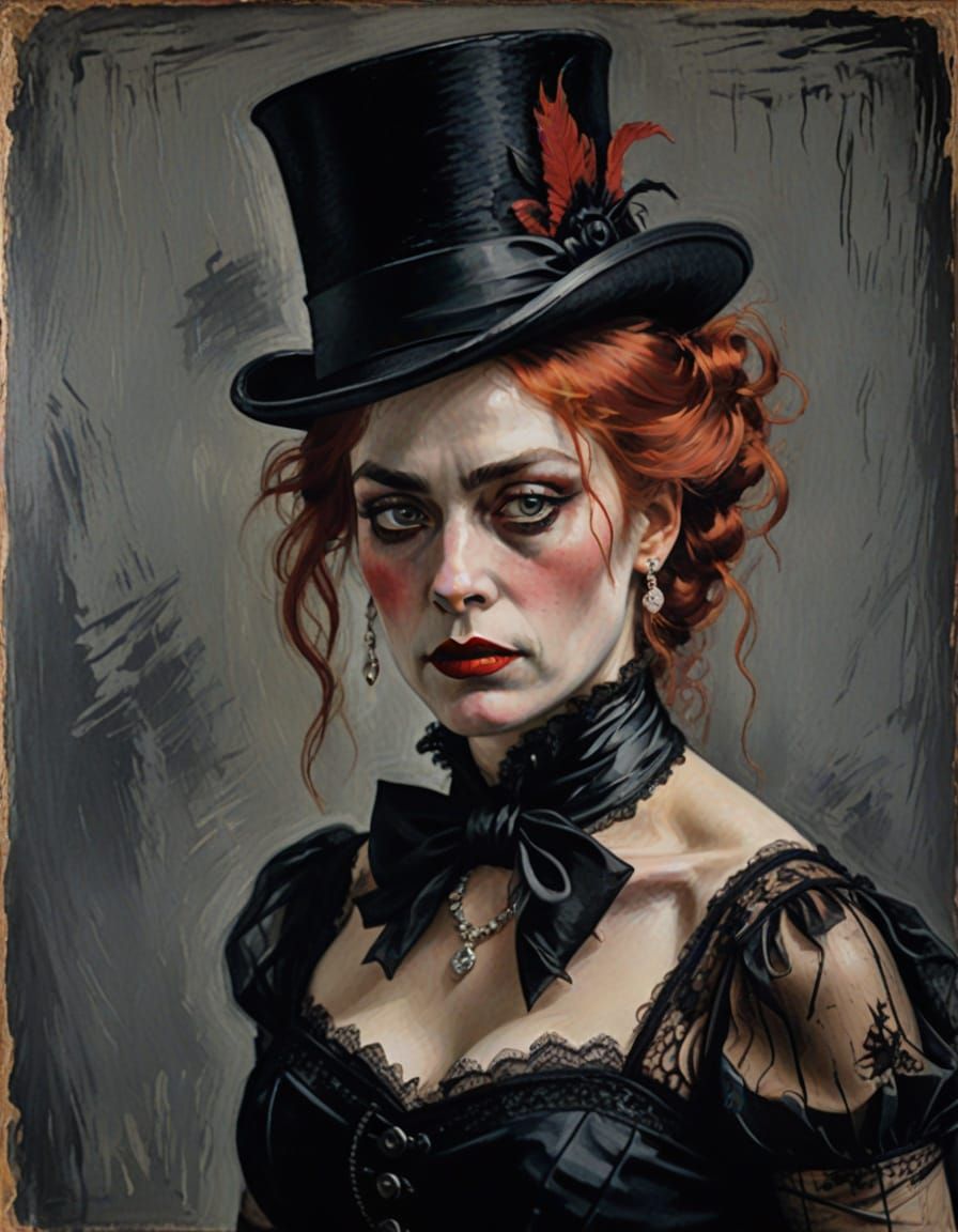 Dramatic Portrait of a Cabaret Dancer in Impressionist Style