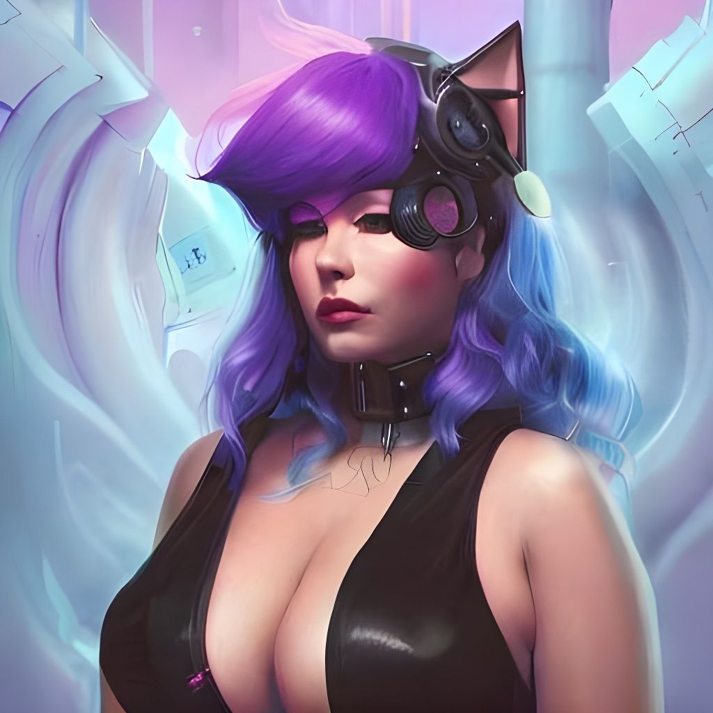 Cyberpunk Girl with Cat Ear Headset