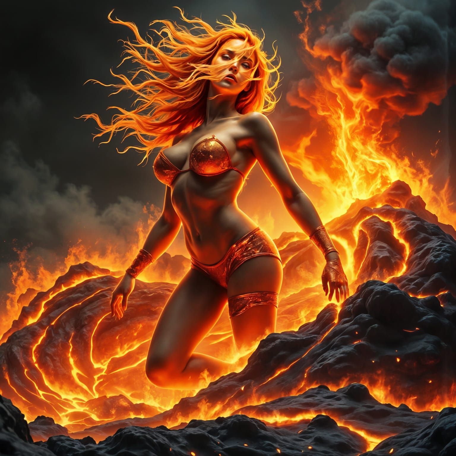 Goddess of Fire in Hyperrealistic Splendor