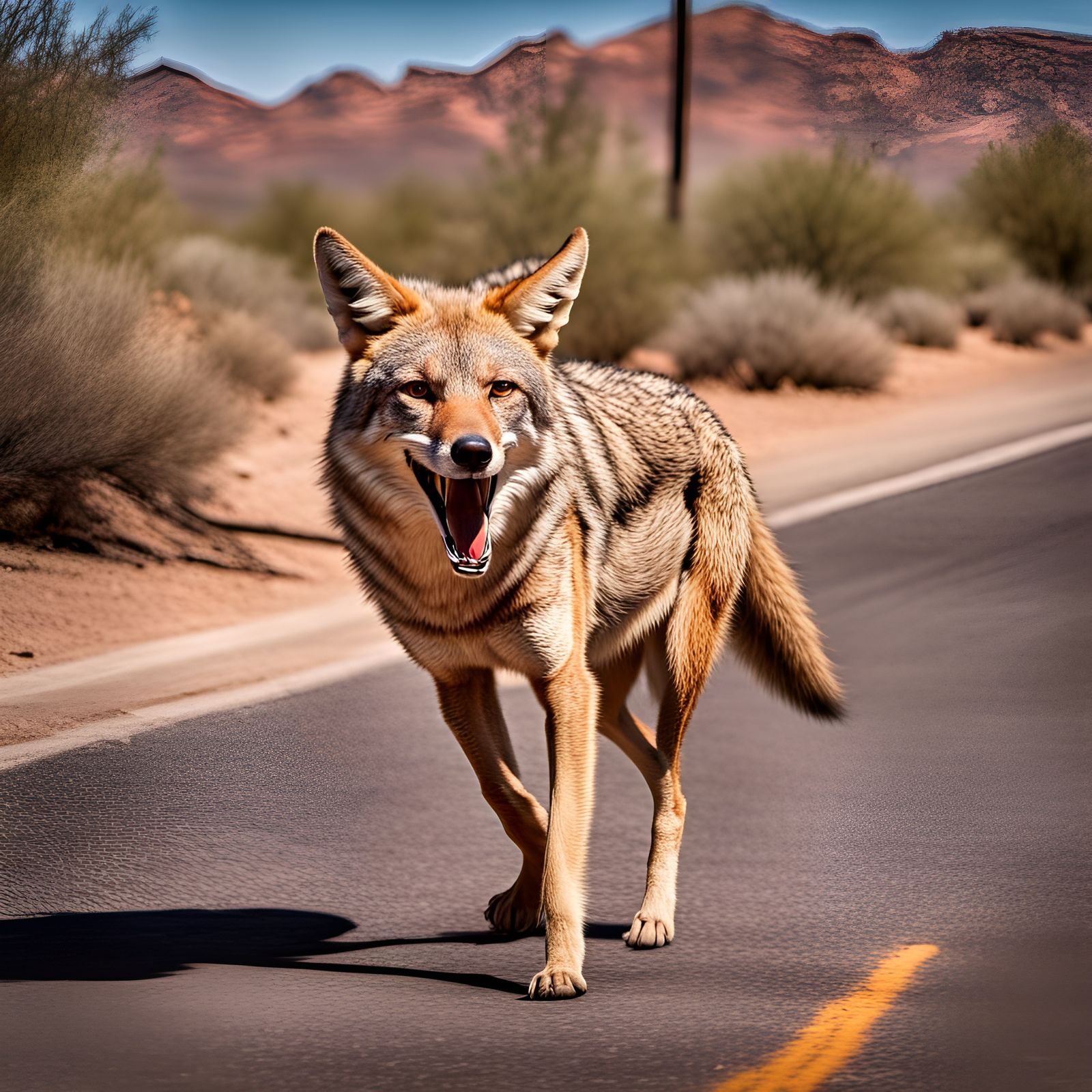 Coyote in Arizona Desert with Wicker Hat