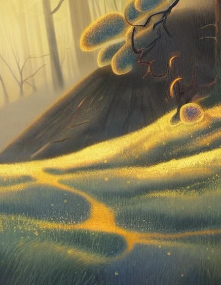 Pikachu in Mystical Forest, Kittelsen-Inspired Folk Art