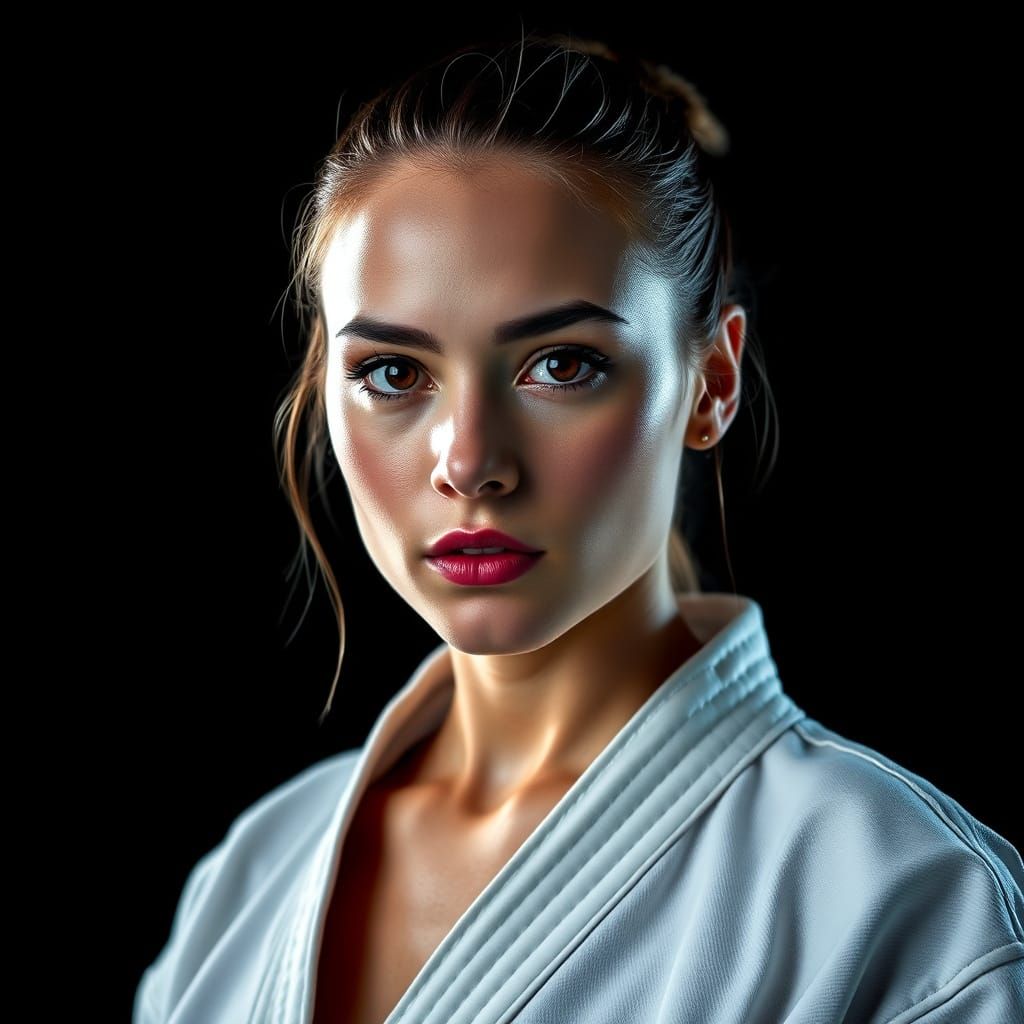 Confident Karate Woman with Aura in Cinematic Portrait