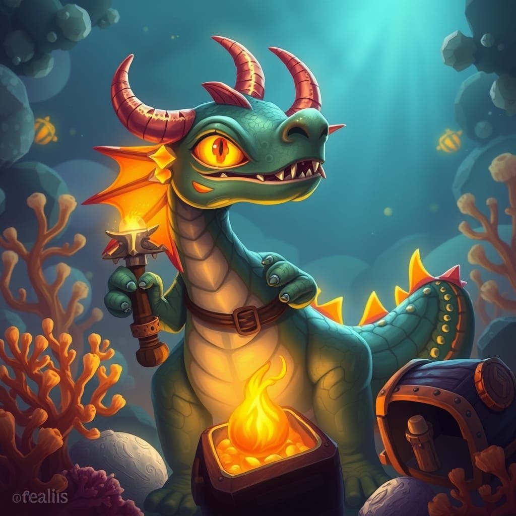 Radiant Dragon with Thieves' Tools in a Coral Treasure Trove