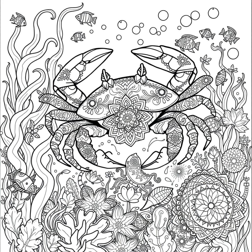 Underwater World in Black and White Line Drawing with Enchan...
