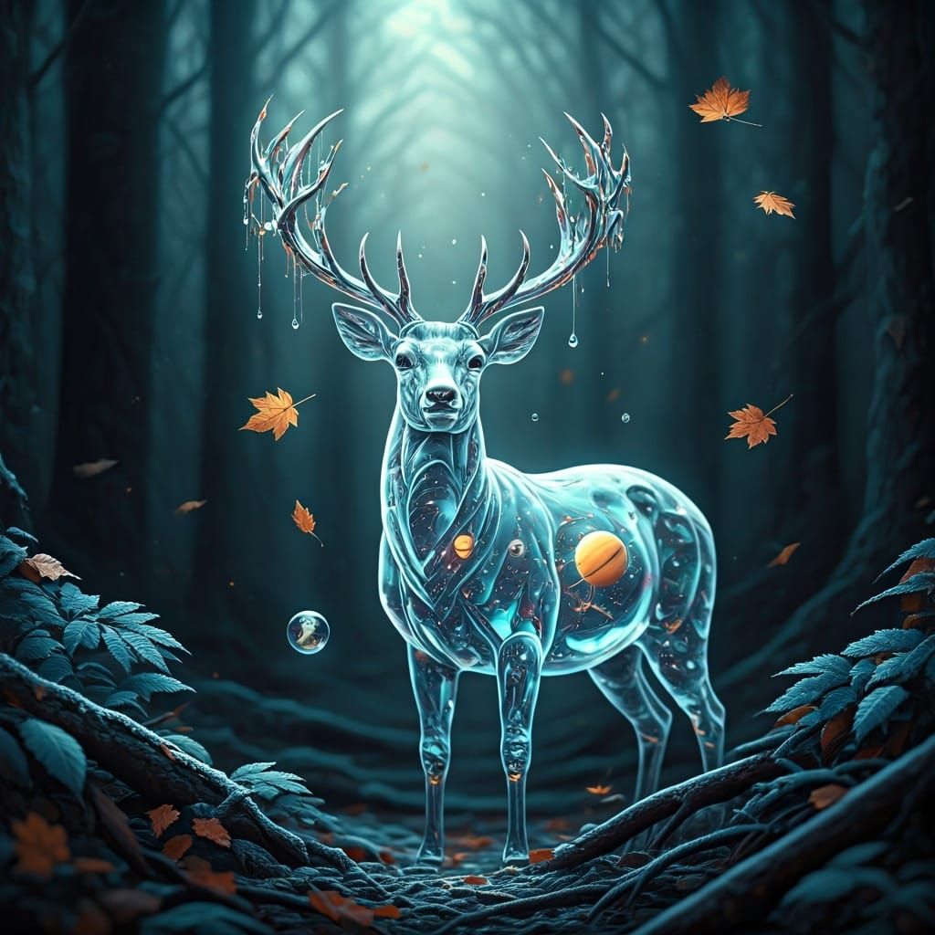 Crystal Deer in Forest: Ethereal Dreamscape