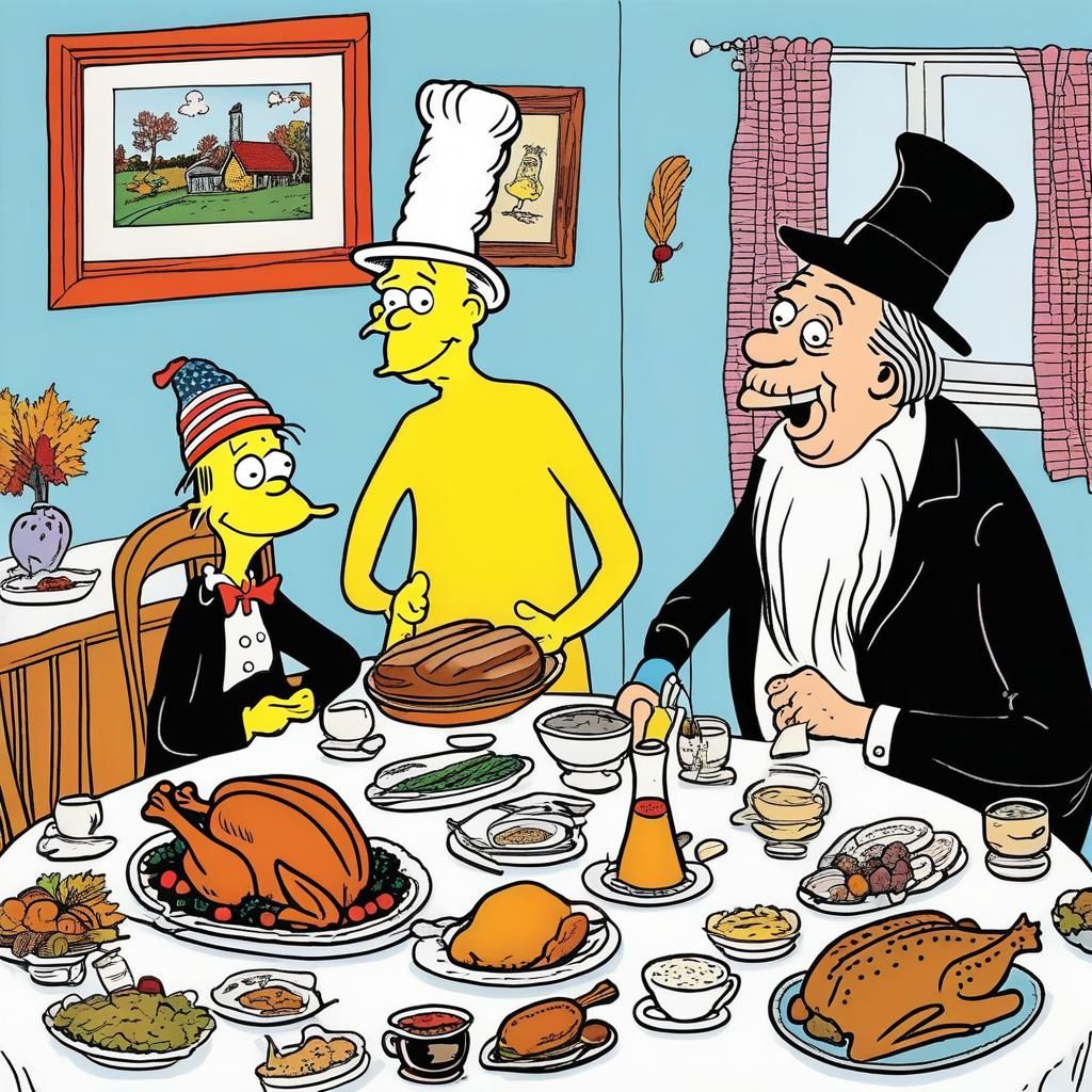 Festive Thanksgiving Celebration in Cartoon Style