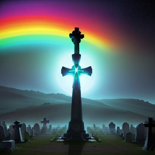 Epic Stone Cross in Post-Apocalyptic Cityscape