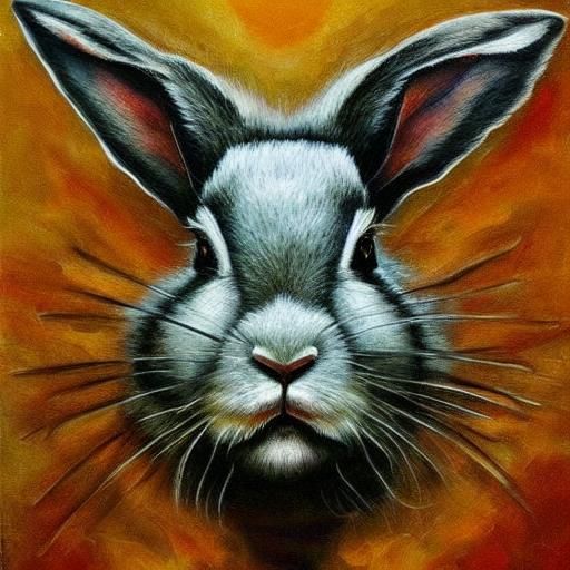 Surreal Rabbit Portrait with Abstract Shapes and Dreamlike C...