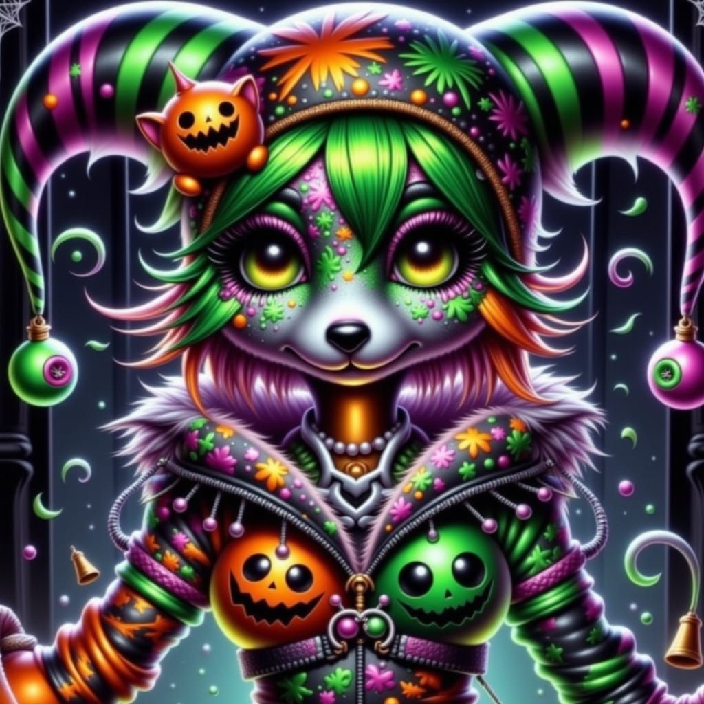 Anthropomorphic Fox Jester Dances on Moonlit Stage