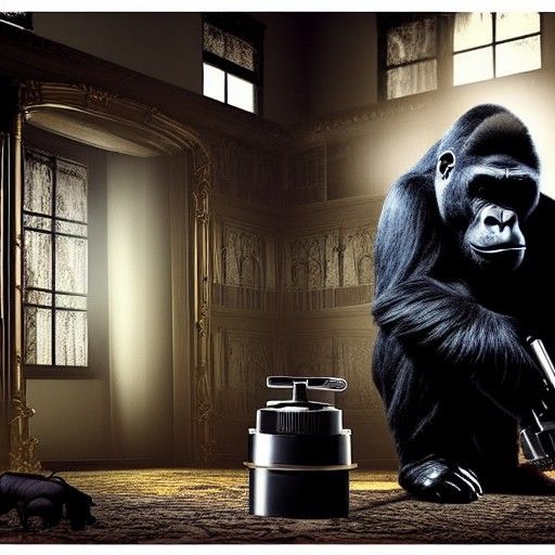 Gorilla Detective in Spooky House: Digital Matte Painting