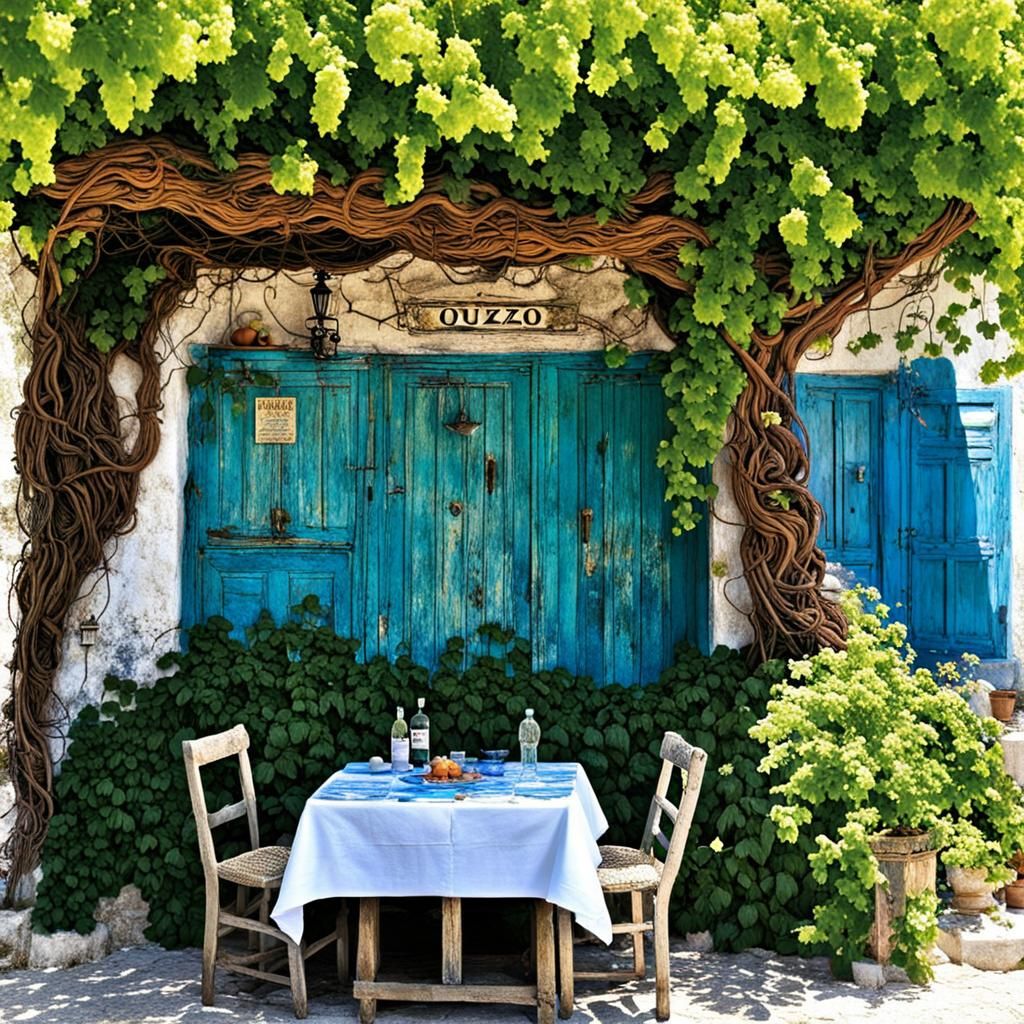 Greek Man Under Vine, Drinking Ouzo